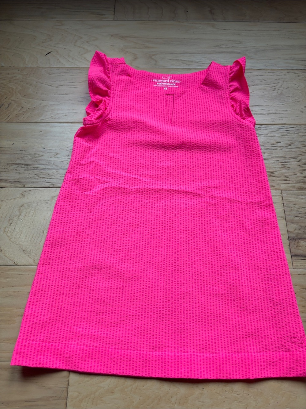 Vineyard Vines Girls' Neon Pink Ruffle Sleeve Shift Dress